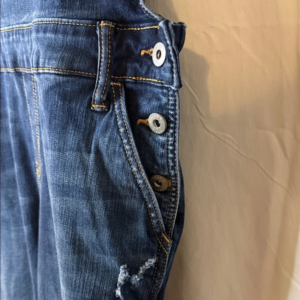 torrid Dark Blue Denim Overalls with Yellow Stitching - Picture 4 of 4
